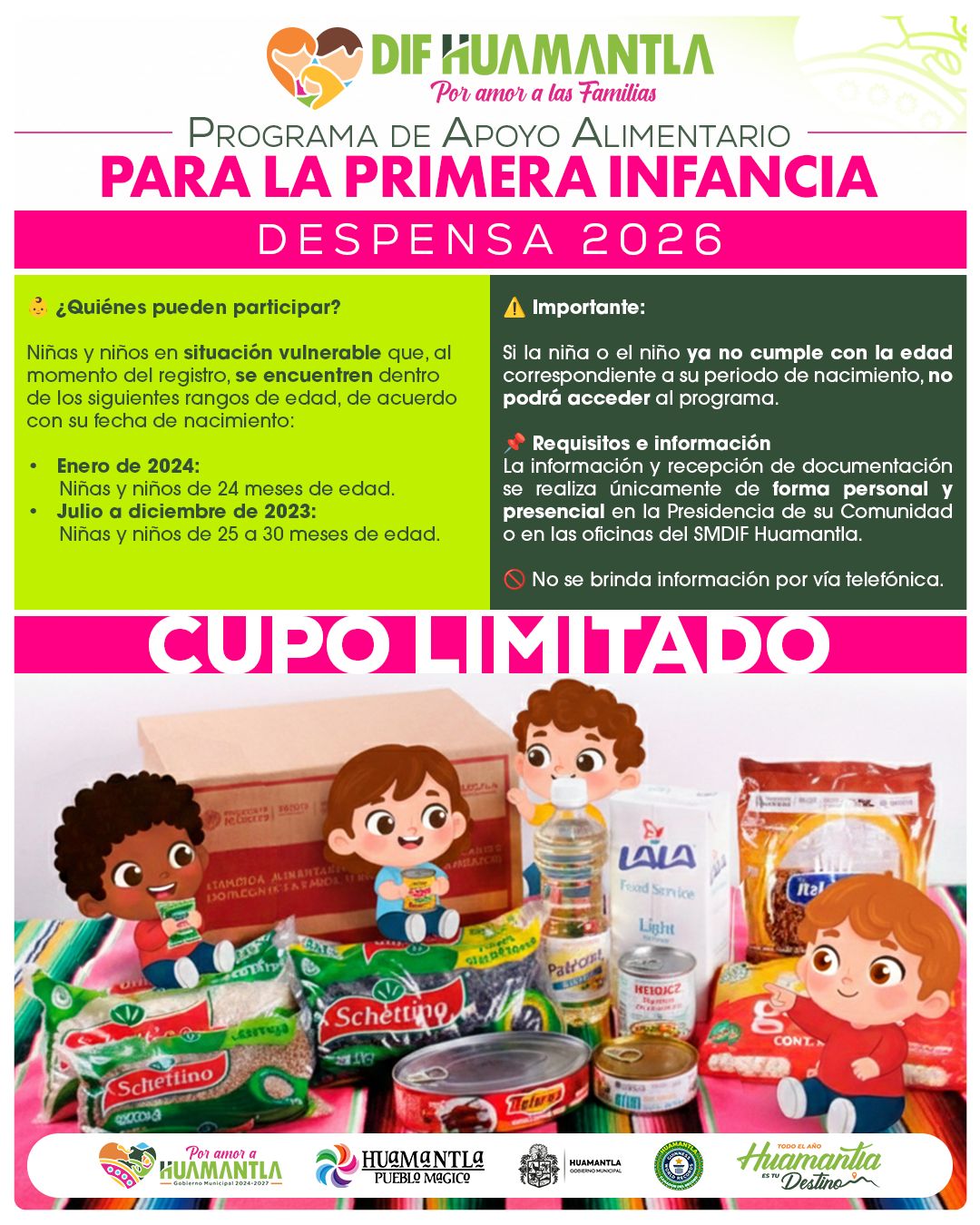 SMDIF Huamantla mantiene abierta orientación para el Programa de Apoyo Alimentario para la Primera Infancia 2026